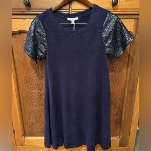 She + Sky Navy Dress with Glitter Sleeves